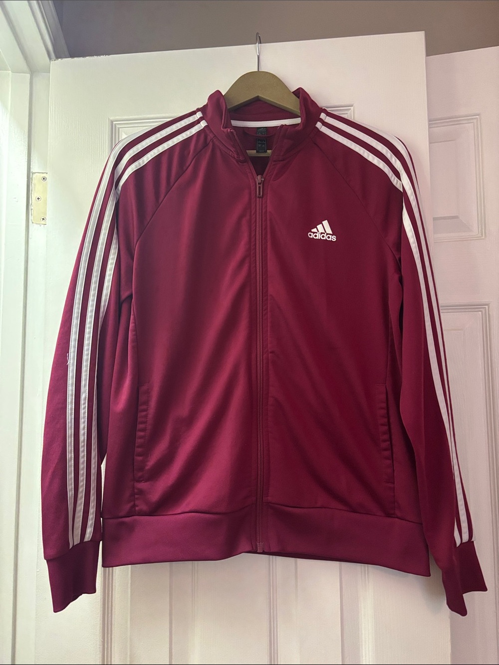 adidas Maroon Track Jacket with White Stripes